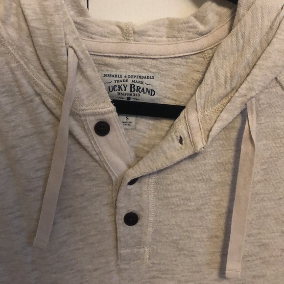 Mens Lucky Brand Heather Cream Button Hoodie (Size S) - Picture 2 of 3
